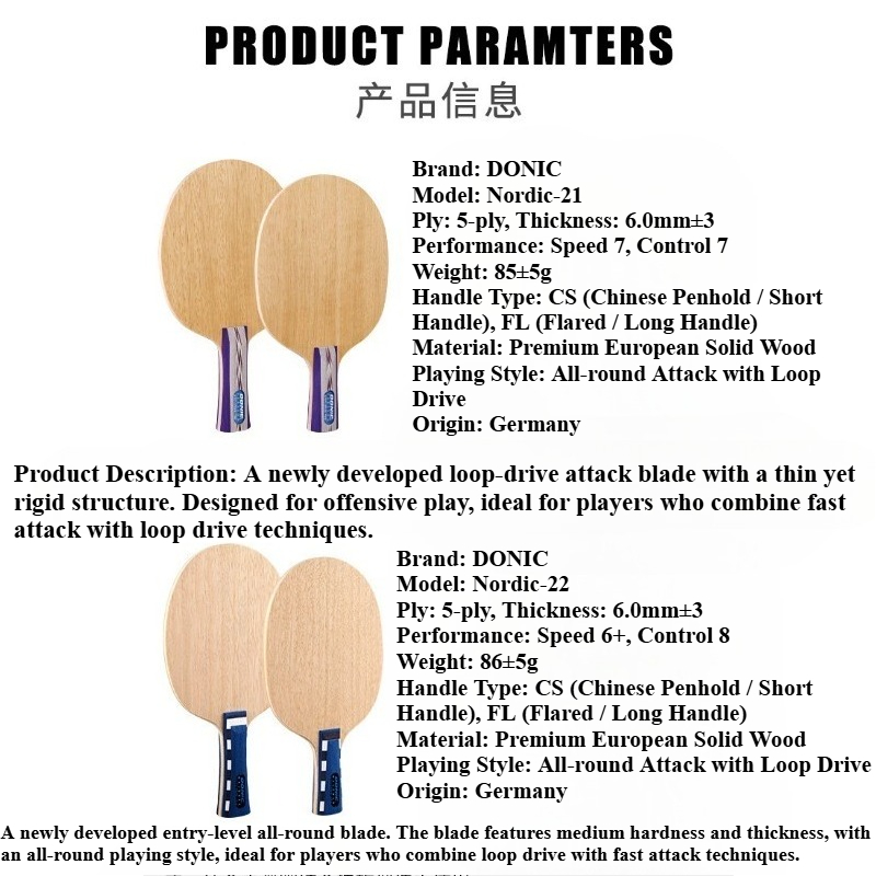 Donic Nordic 21 22, lame de te - Table Tennis Racket avis et prix